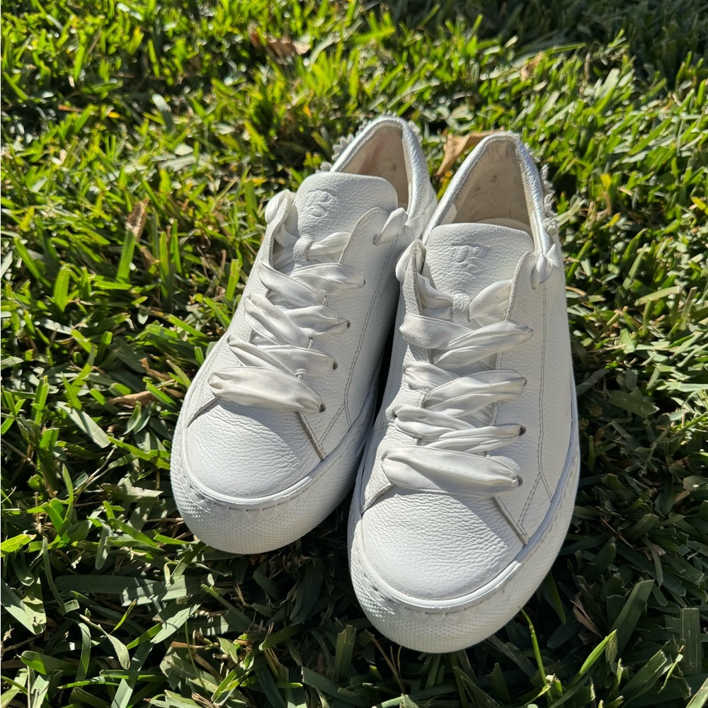 PAUL GREEN White Leather sneakers floral detail on back size US 5.5 - Picture 8 of 13